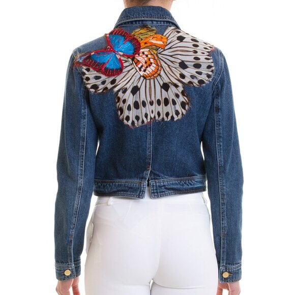 Roberto Cavalli Size IT 46 Butterfly Denim Jean Jacket Vintage - Picture 2 of 15